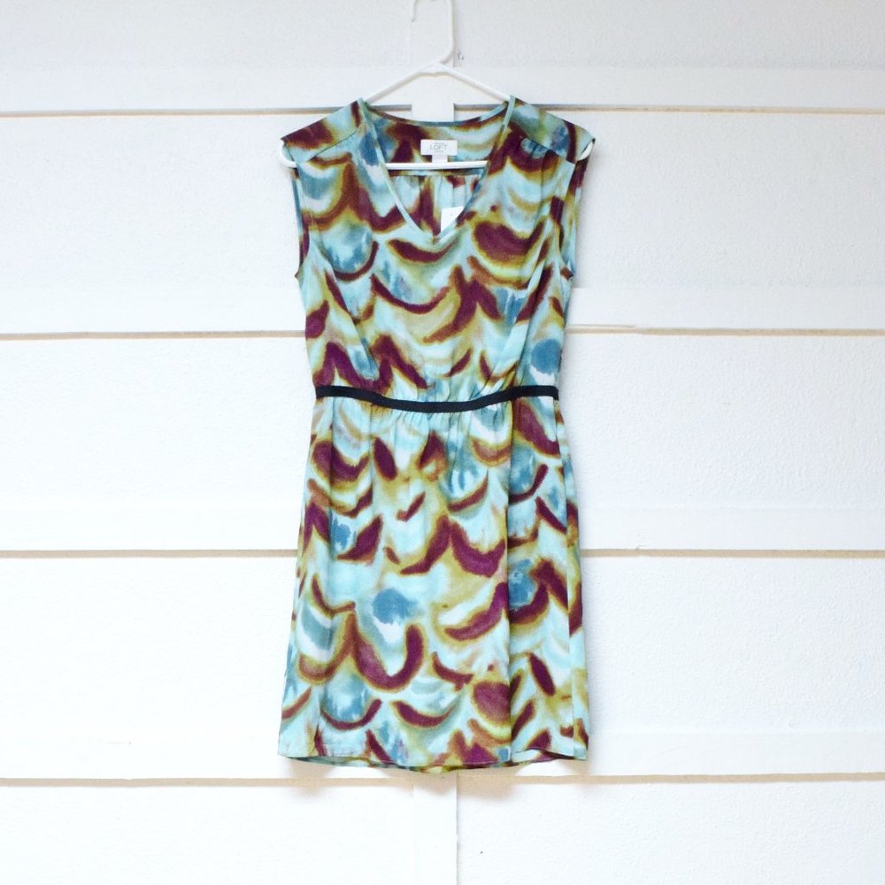 NWT ANN TAYLOR LOFT Abstract Watercolor Blouson Sheath Dress w/ Pockets | Size 4